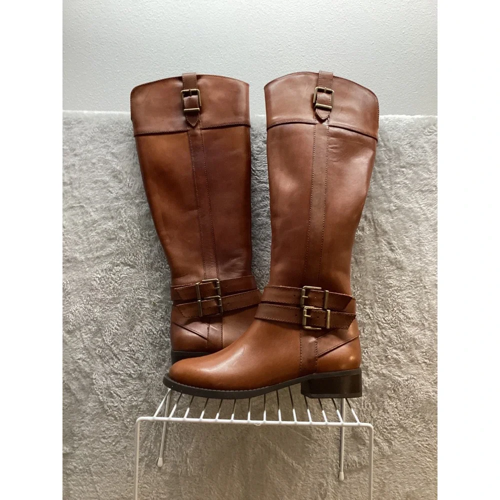 INC International Concepts Women's‎ Brown Leather Buckle Knee High Boots Size 6M